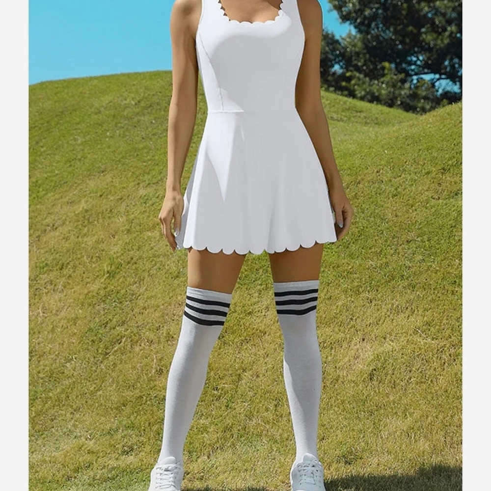 Tennis White Scalloped Dress